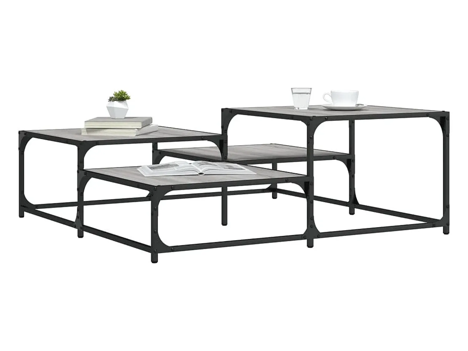 Mesa de centro | Mesa de apoio 107x107x40 cm derivados de madeira cinza sonoma Cinzento