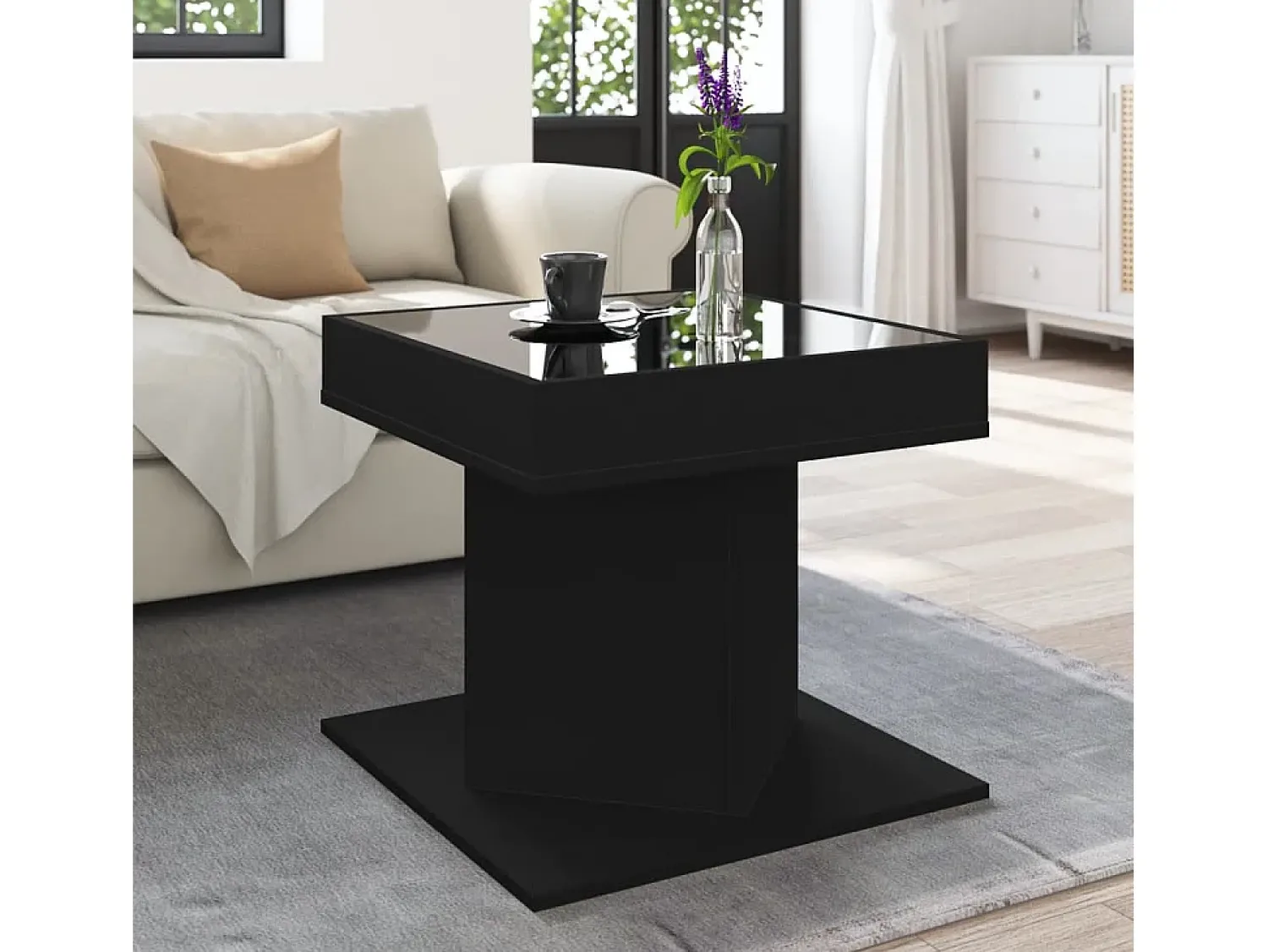 Mesa de centro | Mesa de apoio c/ LEDs 50x50x45cm contraplacado brilhante^ Mesa De Centro