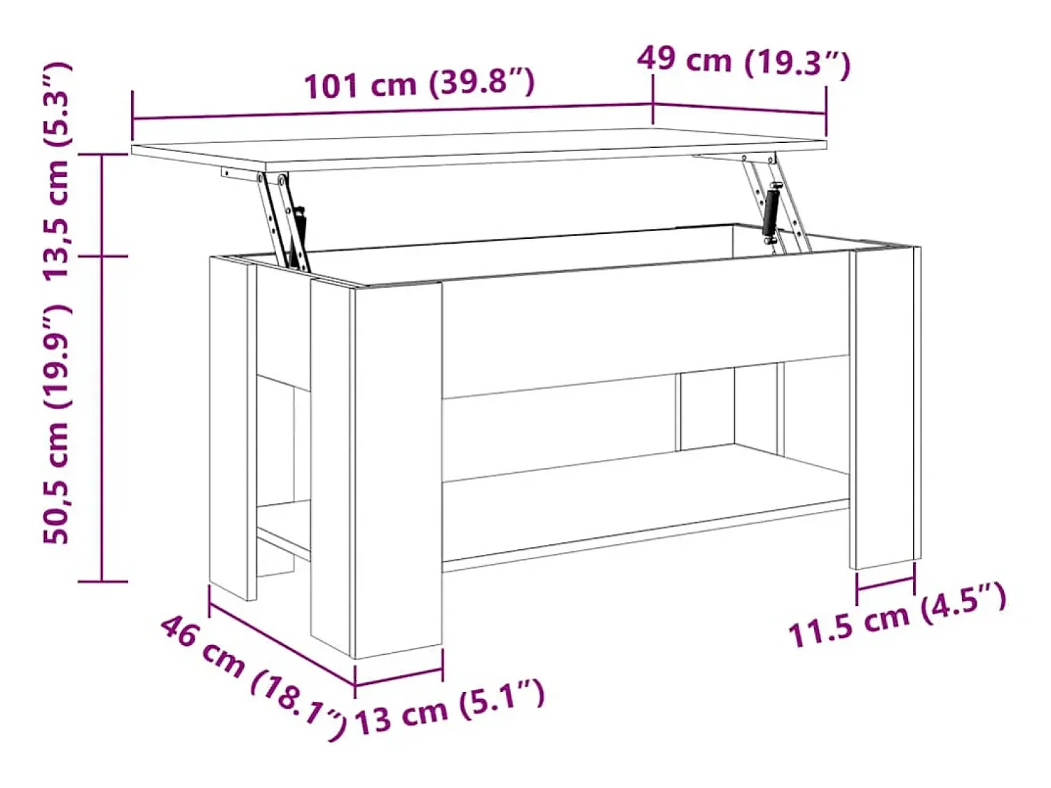 Mesa de centro | Mesa de apoio 101x49x52cm derivados de madeira sonoma^ Mesa De Centro