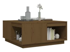 Mesa De Centro* Mesa de centro | Mesa de apoio 80x81x36.5 cm madeira pinho maciça mel Castanho
