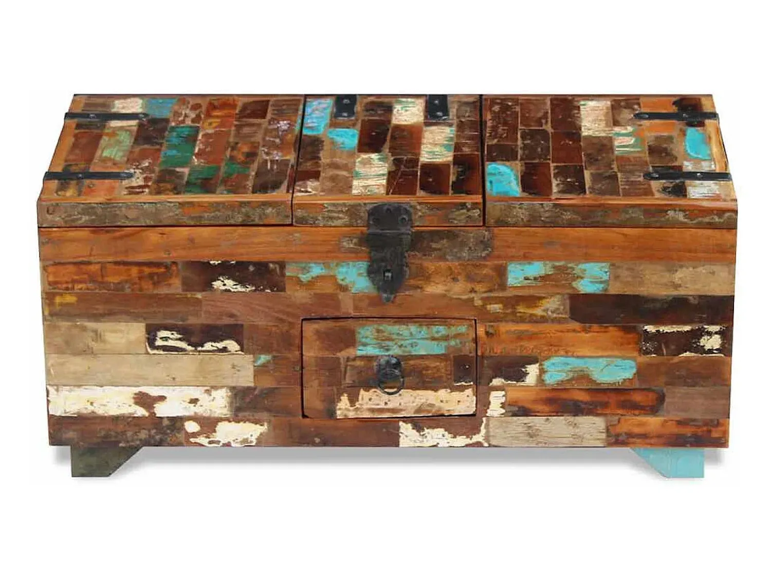 Mesa De Centro| Mesa de centro | Mesa de apoio | Mesa de centro baú/caixa 80x40x35cm madeira reciclada maciça Castanho