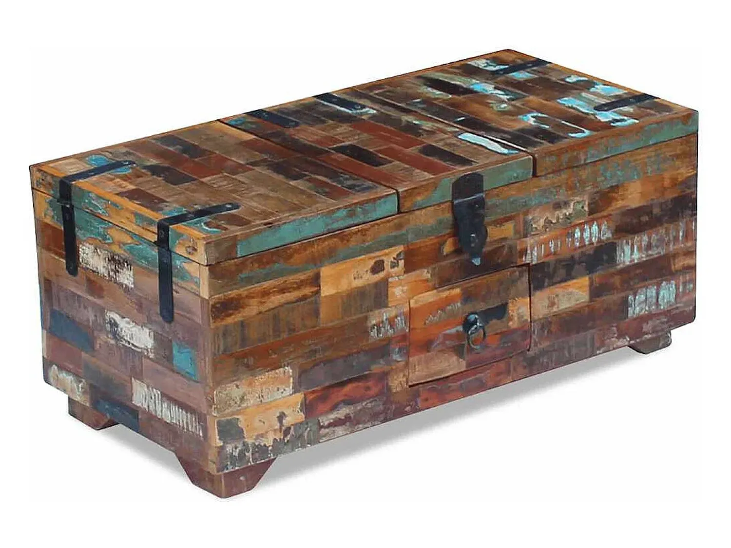 Mesa De Centro| Mesa de centro | Mesa de apoio | Mesa de centro baú/caixa 80x40x35cm madeira reciclada maciça Castanho