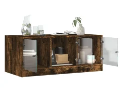 Best Mesa de centro | Mesa de apoio | Mesa de café c/ portas de vidro 102x50x42 cm carvalho fumado Castanho