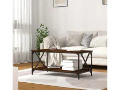 Mesa De Centro* Mesa de centro | Mesa de apoio 100x50x45cm deriv. madeira/ferro carvalho fumado Castanho