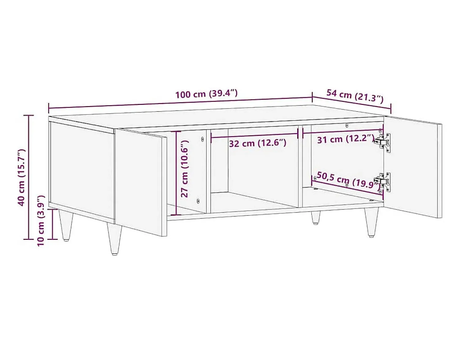 Mesa De Centro| Mesa de centro | Mesa de apoio | Mesa de café mel 100x54x40 cm Castanho