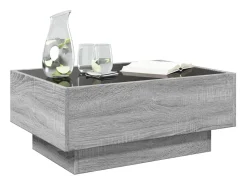 Mesa de centro | Mesa de apoio c/ LEDs 70x50x30 cm derivados de madeira Cinzento