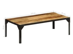 Mesa De Centro| Mesa de centro | Mesa de apoio madeira de mangueira maciça áspera e aço 110 cm Castanho