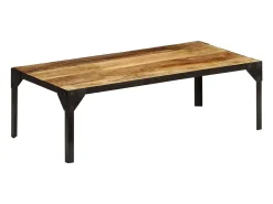 Mesa De Centro| Mesa de centro | Mesa de apoio madeira de mangueira maciça áspera e aço 110 cm Castanho