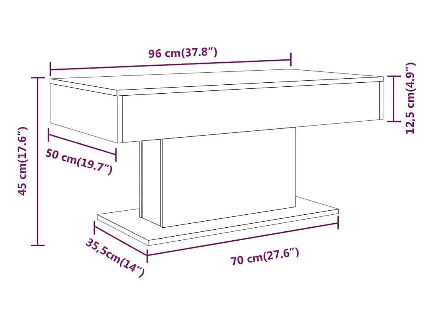 Mesa de centro | Mesa de apoio 96x50x45 cm derivados de madeira carvalho fumado^ Mesa De Centro
