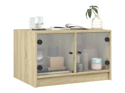 Mesa de centro | Mesa de apoio c/ portas de vidro 68x50x42 cm carvalho sonoma^ Mesa De Centro