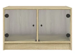 Mesa de centro | Mesa de apoio c/ portas de vidro 68x50x42 cm carvalho sonoma^ Mesa De Centro