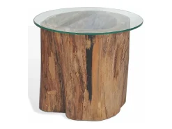 Mesa De Centro| Mesa de centro | Mesa de apoio em teca e vidro 50x40 cm Castanho