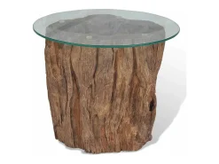 Mesa De Centro| Mesa de centro | Mesa de apoio em teca e vidro 50x40 cm Castanho