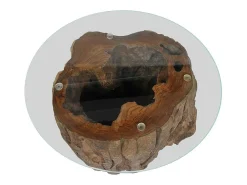 Mesa De Centro| Mesa de centro | Mesa de apoio em teca e vidro 50x40 cm Castanho