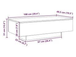 Outlet Mesa de centro | Mesa de apoio | Mesa de café 100x49.5x31 cm derivados madeira carvalho artisiano Castanho