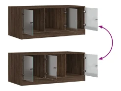 Mesa De Centro| Mesa de centro | Mesa de apoio | Mesa de café c/ portas de vidro 102x50x42cm carvalho Castanho