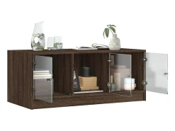 Mesa De Centro| Mesa de centro | Mesa de apoio | Mesa de café c/ portas de vidro 102x50x42cm carvalho Castanho