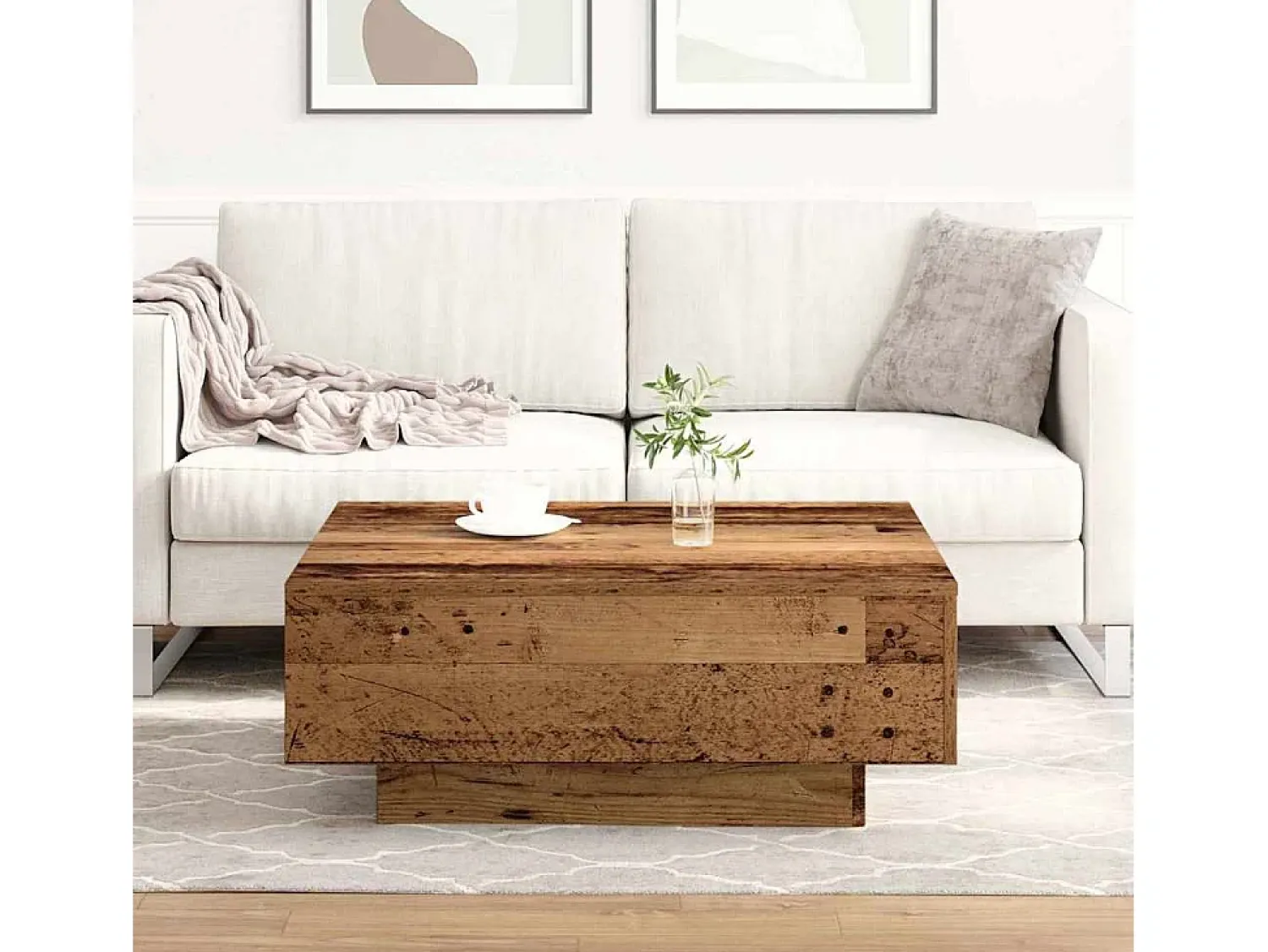Mesa De Centro| Mesa de centro | Mesa de apoio Madeira antiga 80x80x31 cm Castanho