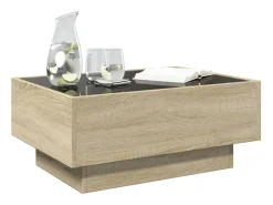 Mesa de centro | Mesa de apoio c/ LEDs 70x50x30 cm derivados de madeira^ Mesa De Centro