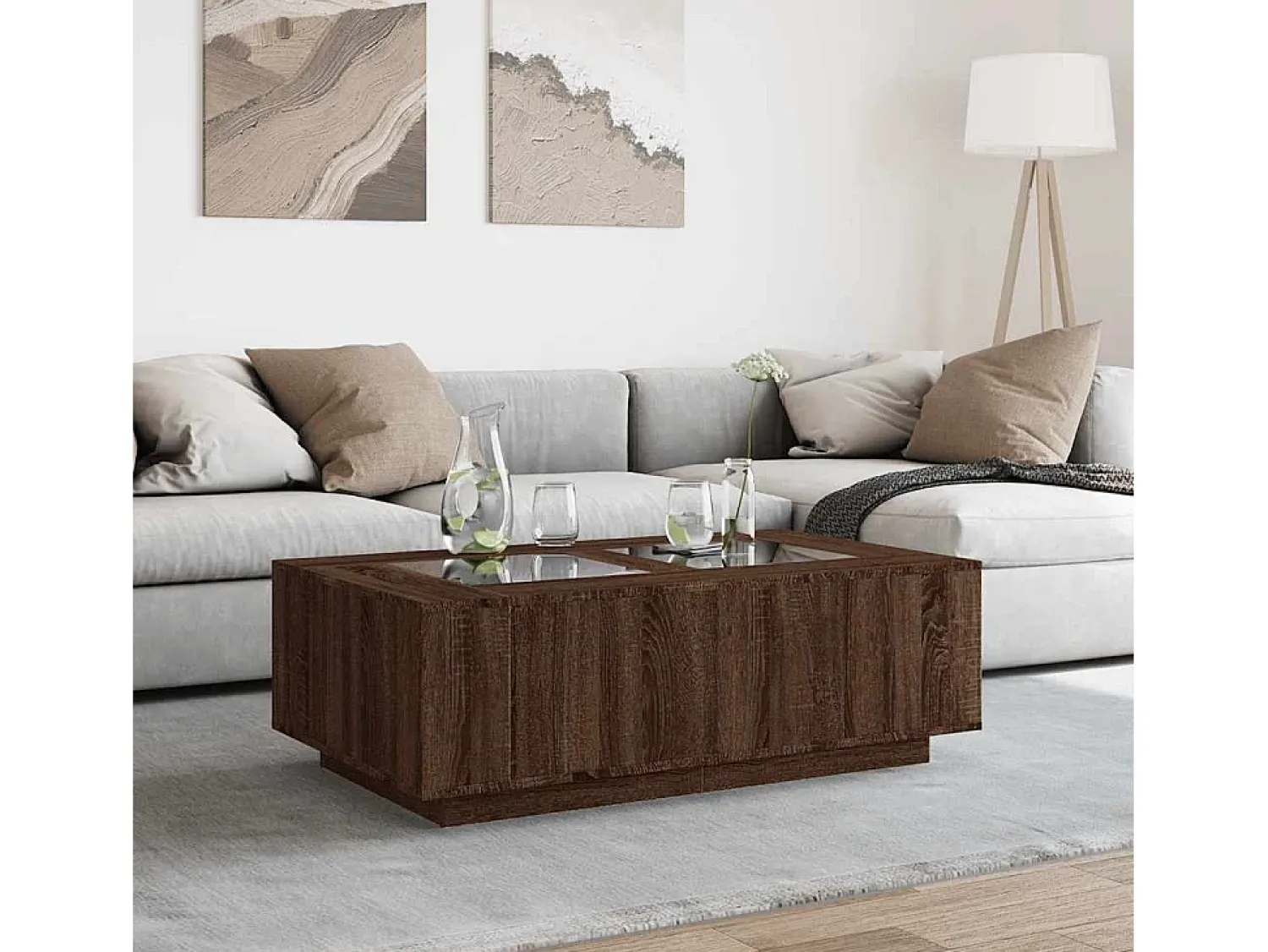 Mesa de centro | Mesa de apoio luzes LED Infinity 116x69x40 cm carvalho^ Mesa De Centro