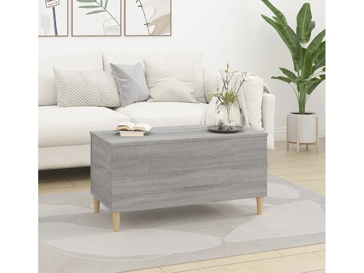 Mesa De Centro| Mesa de centro | Mesa de apoio 90x44.5x45 cm derivados de madeira cinza sonoma Cinzento