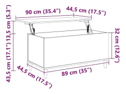 Mesa De Centro| Mesa de centro | Mesa de apoio 90x44.5x45 cm derivados de madeira cinza sonoma Cinzento