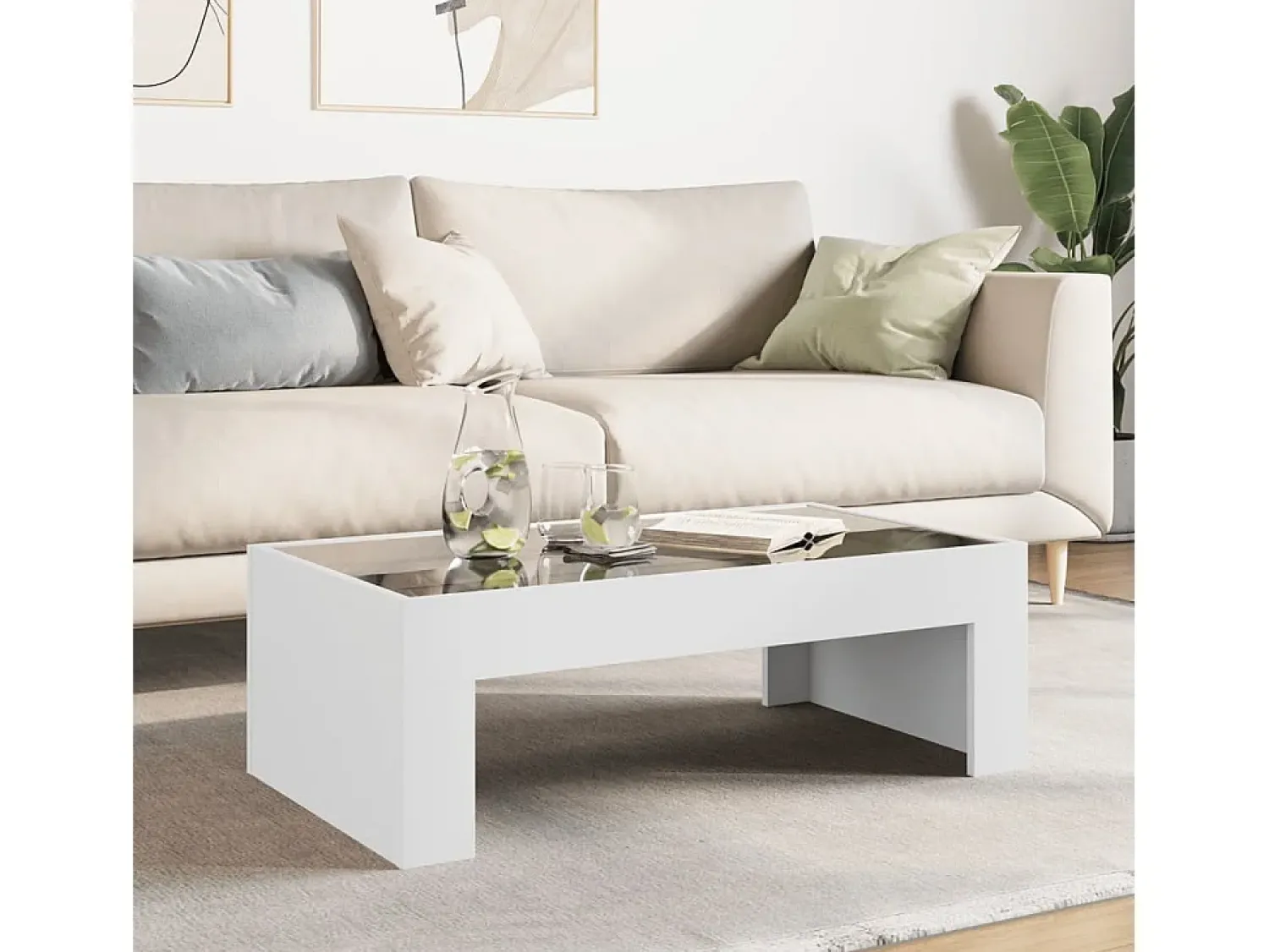 Mesa De Centro* Mesa de centro | Mesa de apoio com luzes LED Infinity 90x50x30 cm Branco