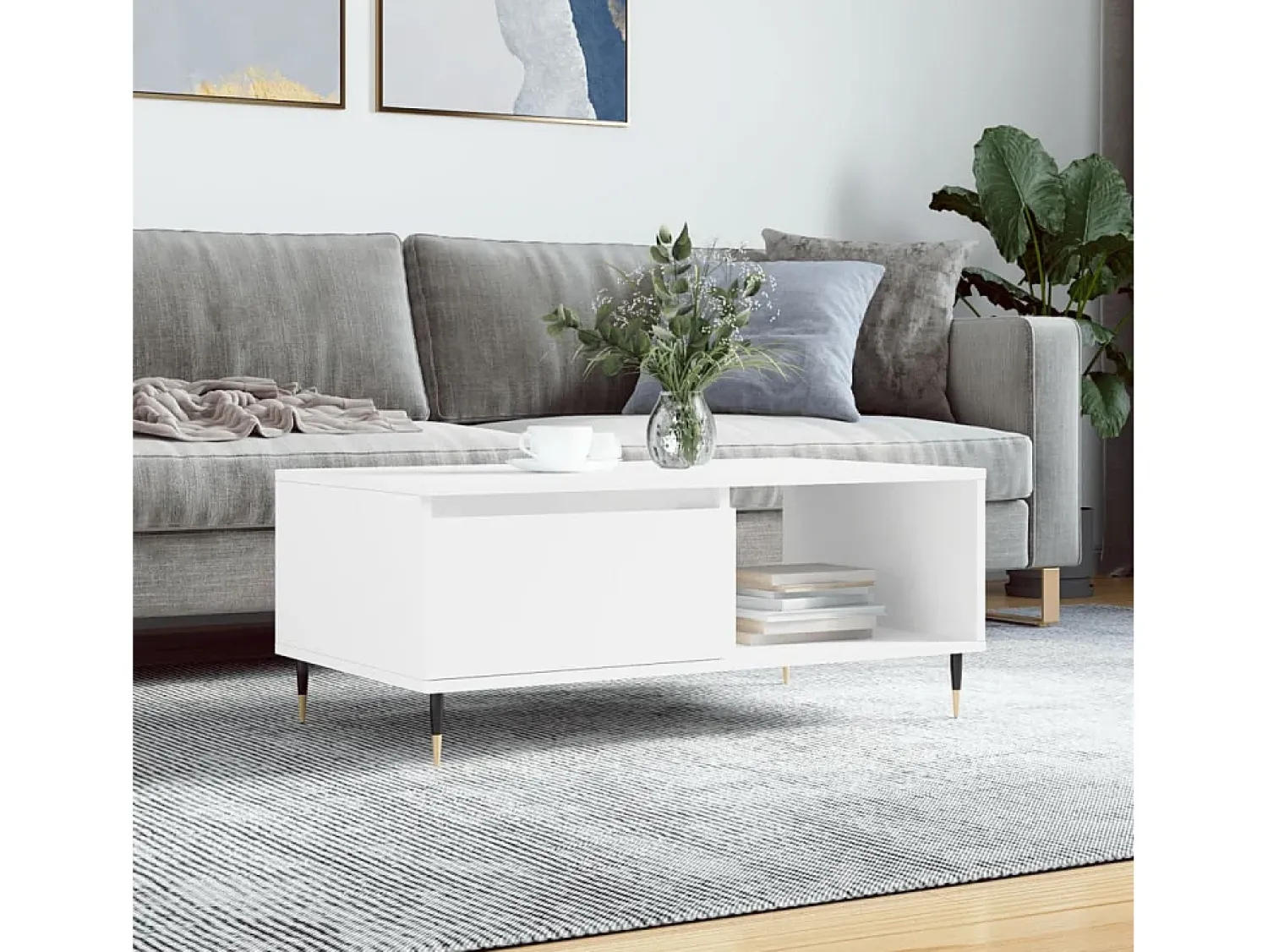 Outlet Mesa de centro | Mesa de apoio 90x50x36.5 cm derivados de madeira Branco