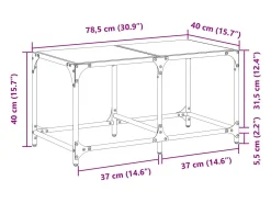 Mesa de centro | Mesa de apoio c/ topo em vidro 78.5x40x40 cm aço^ Mesa De Centro