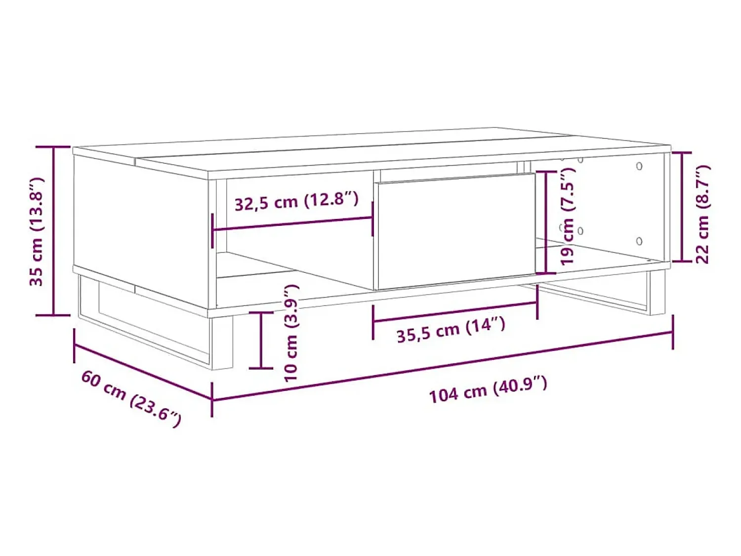 Mesa De Centro* Mesa de centro | Mesa de apoio 104x60x35 cm derivados de madeira Branco