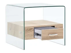 Mesa De Centro* Mesa de centro | Mesa de apoio com gaveta 50x50x45 cm vidro temperado Transparente