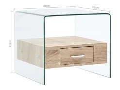 Mesa De Centro* Mesa de centro | Mesa de apoio com gaveta 50x50x45 cm vidro temperado Transparente