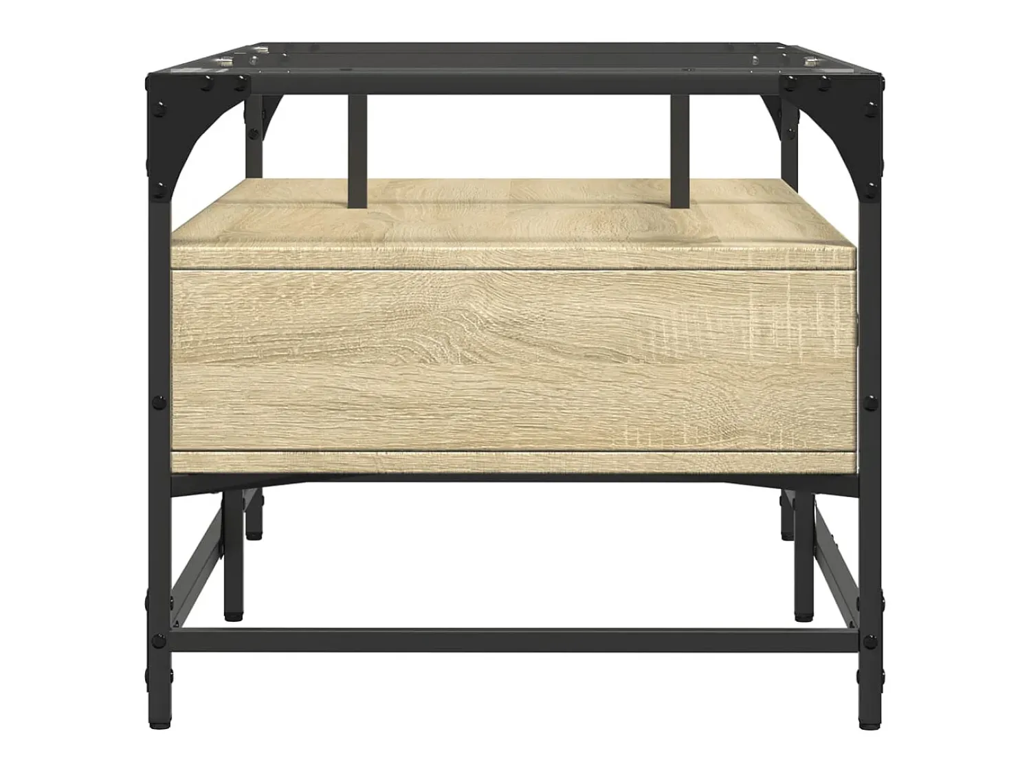 Hot Mesa de centro | Mesa de apoio c/topo de vidro 98.5x50x45cm carvalho sonoma aço Castanho