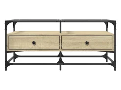 Hot Mesa de centro | Mesa de apoio c/topo de vidro 98.5x50x45cm carvalho sonoma aço Castanho