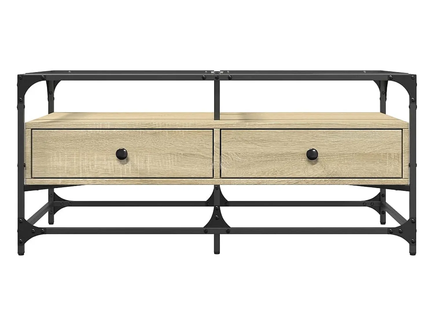 Hot Mesa de centro | Mesa de apoio c/topo de vidro 98.5x50x45cm carvalho sonoma aço Castanho