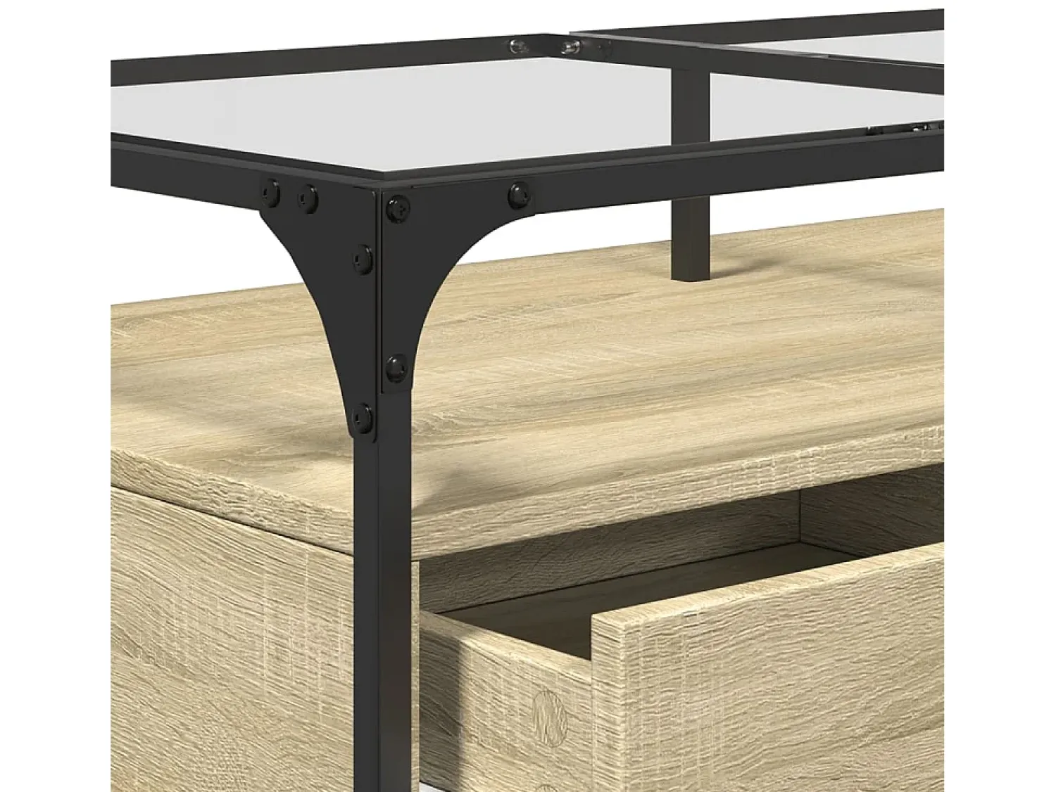 Hot Mesa de centro | Mesa de apoio c/topo de vidro 98.5x50x45cm carvalho sonoma aço Castanho