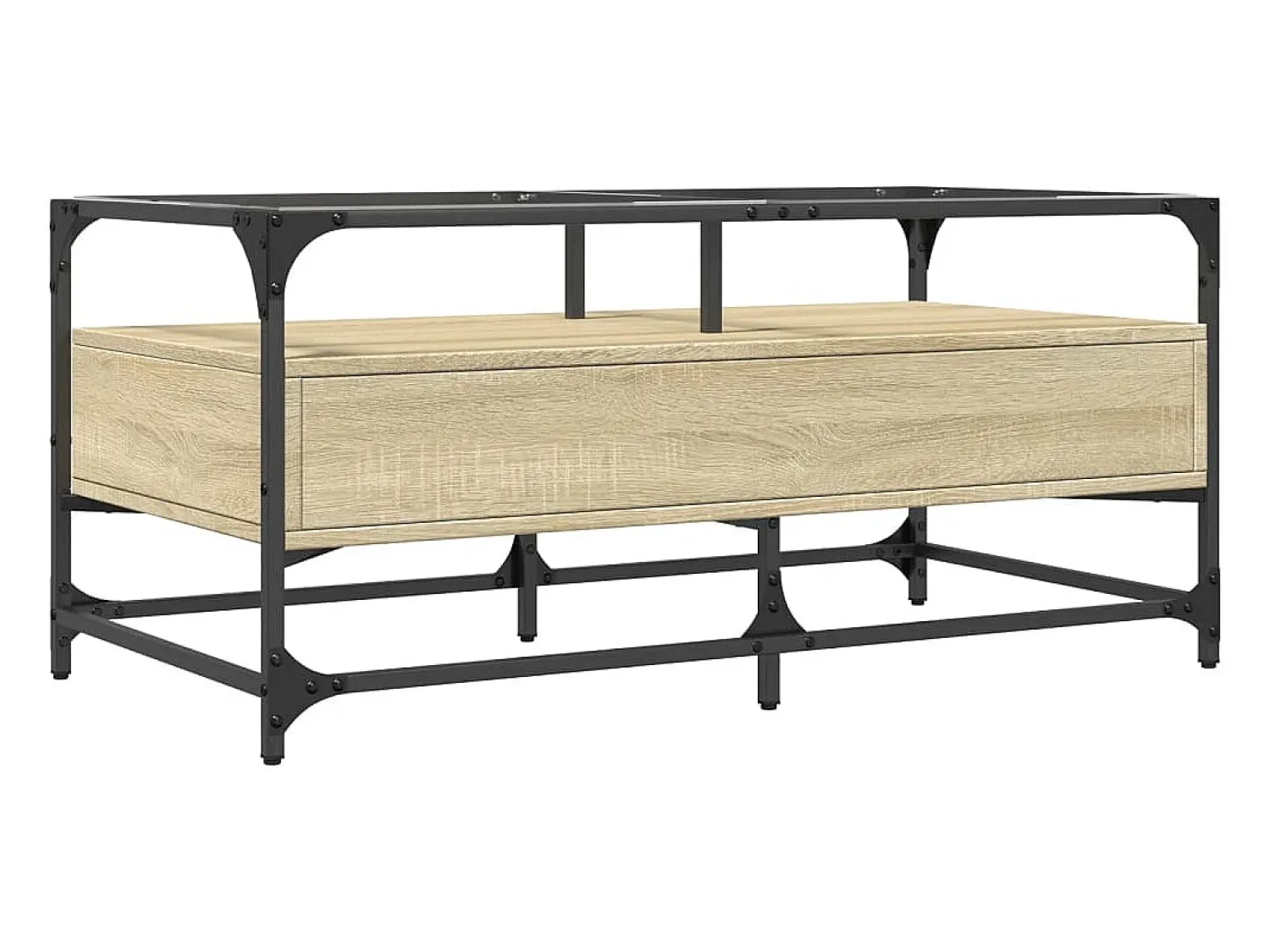 Hot Mesa de centro | Mesa de apoio c/topo de vidro 98.5x50x45cm carvalho sonoma aço Castanho