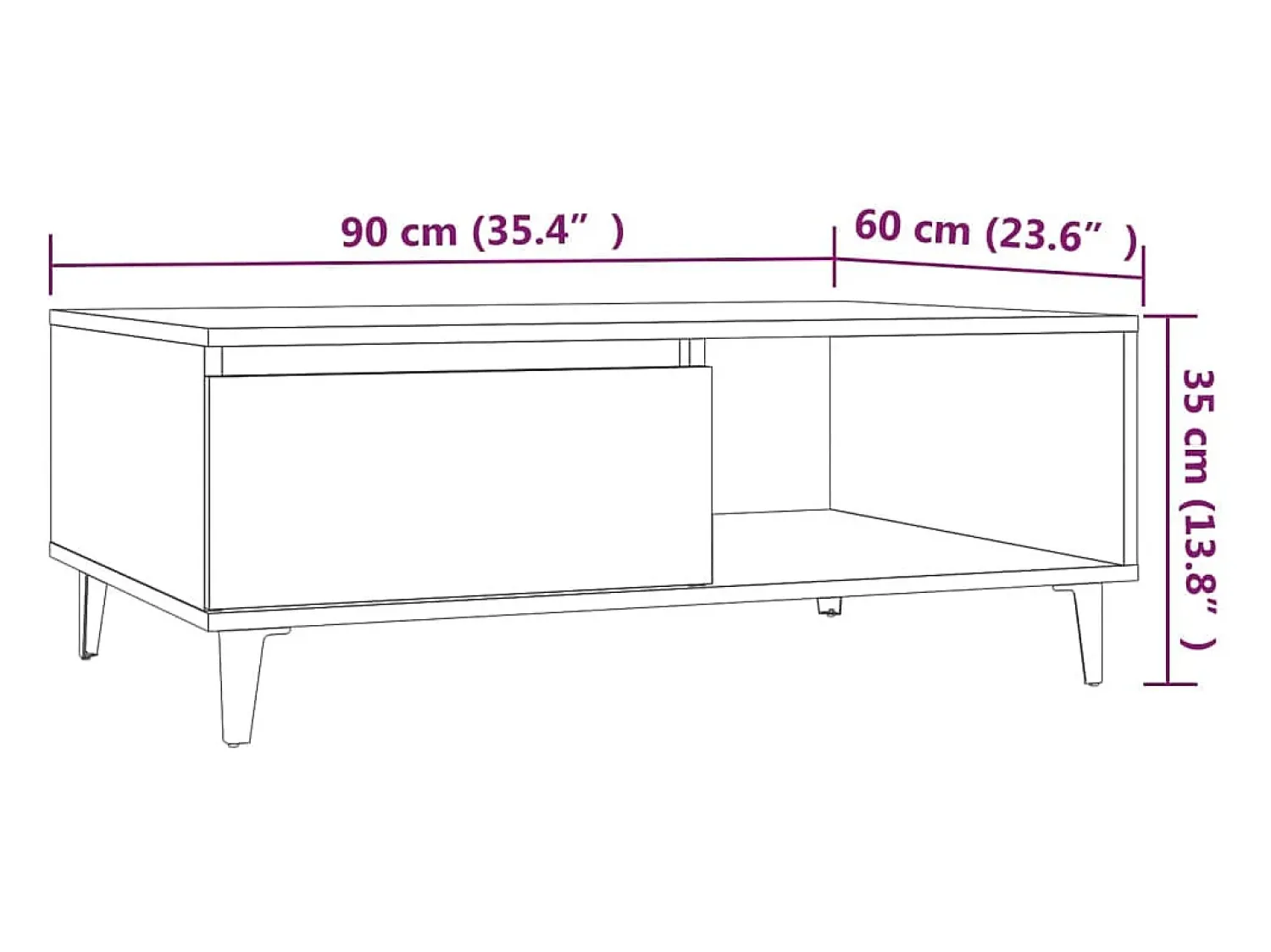 Mesa de centro | Mesa de apoio 90x60x35 cm derivados de madeira carvalho fumado^ Mesa De Centro