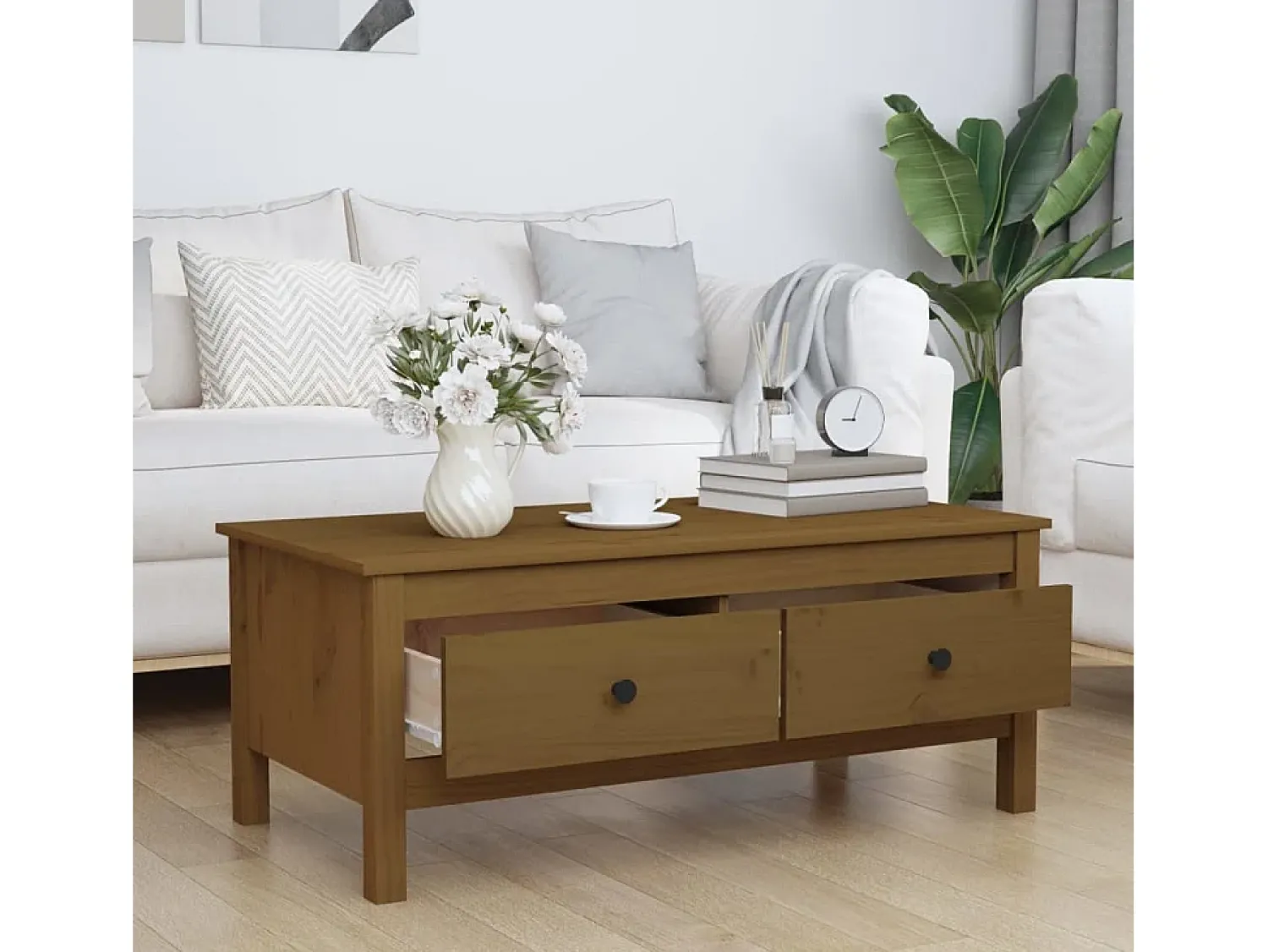 Online Mesa de centro | Mesa de apoio 100x50x40 cm pinho maciço mel Castanho