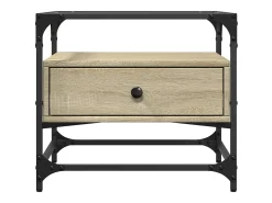 Mesa de centro | Mesa de apoio c/topo de vidro 50x50x45cm carvalho sonoma aço^ Mesa De Centro