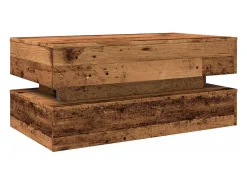 Mesa De Centro| Mesa de centro | Mesa de apoio com luzes LED 90x50x40 cm madeira velha Castanho
