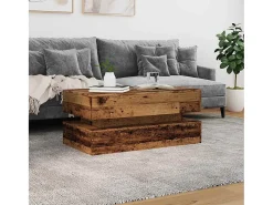 Mesa De Centro| Mesa de centro | Mesa de apoio com luzes LED 90x50x40 cm madeira velha Castanho