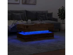 Mesa De Centro| Mesa de centro | Mesa de apoio com luzes LED 90x50x40 cm madeira velha Castanho
