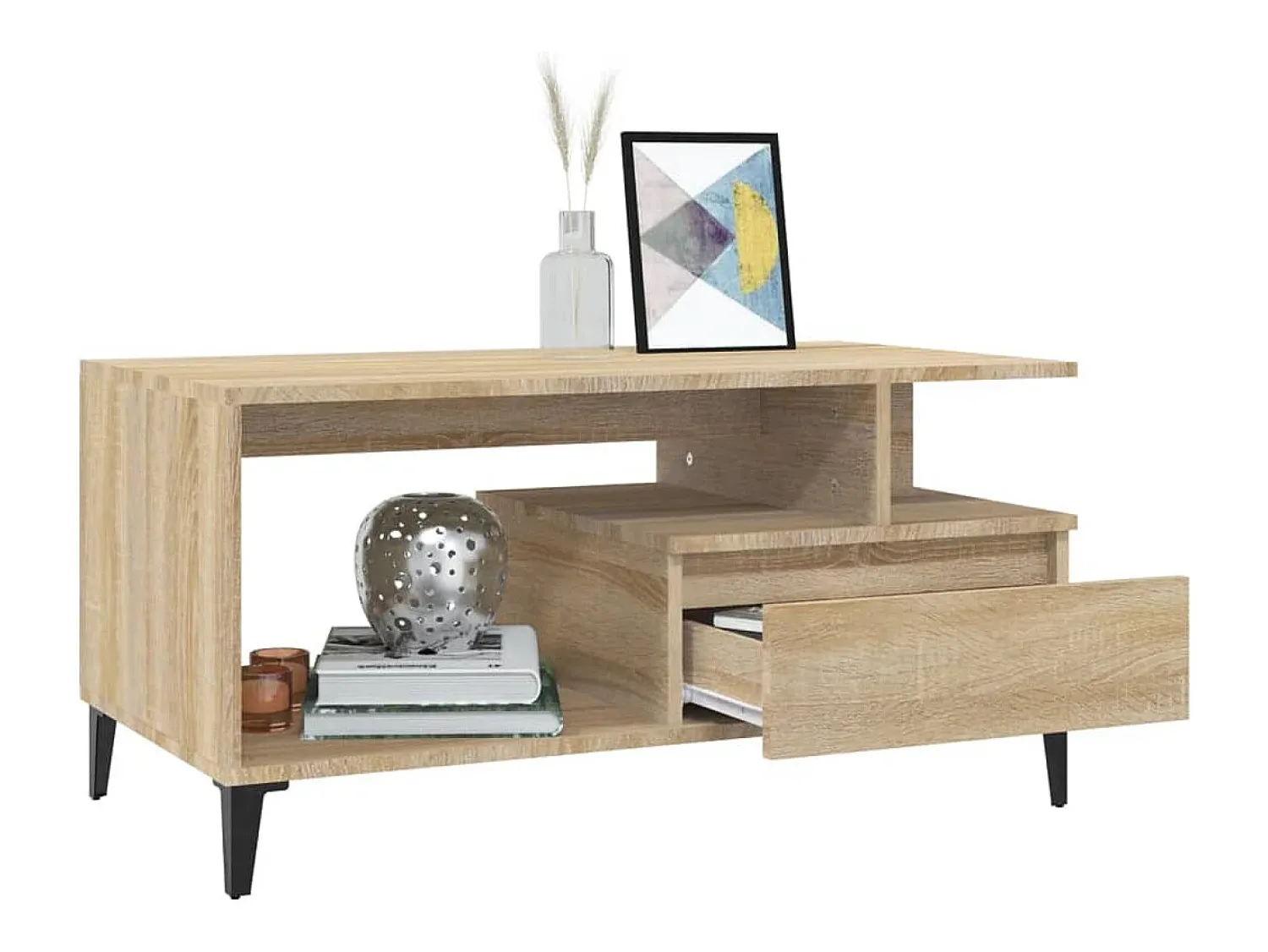 Mesa de centro | Mesa de apoio 90x49x45 cm derivados de madeira carvalho sonoma^ Mesa De Centro