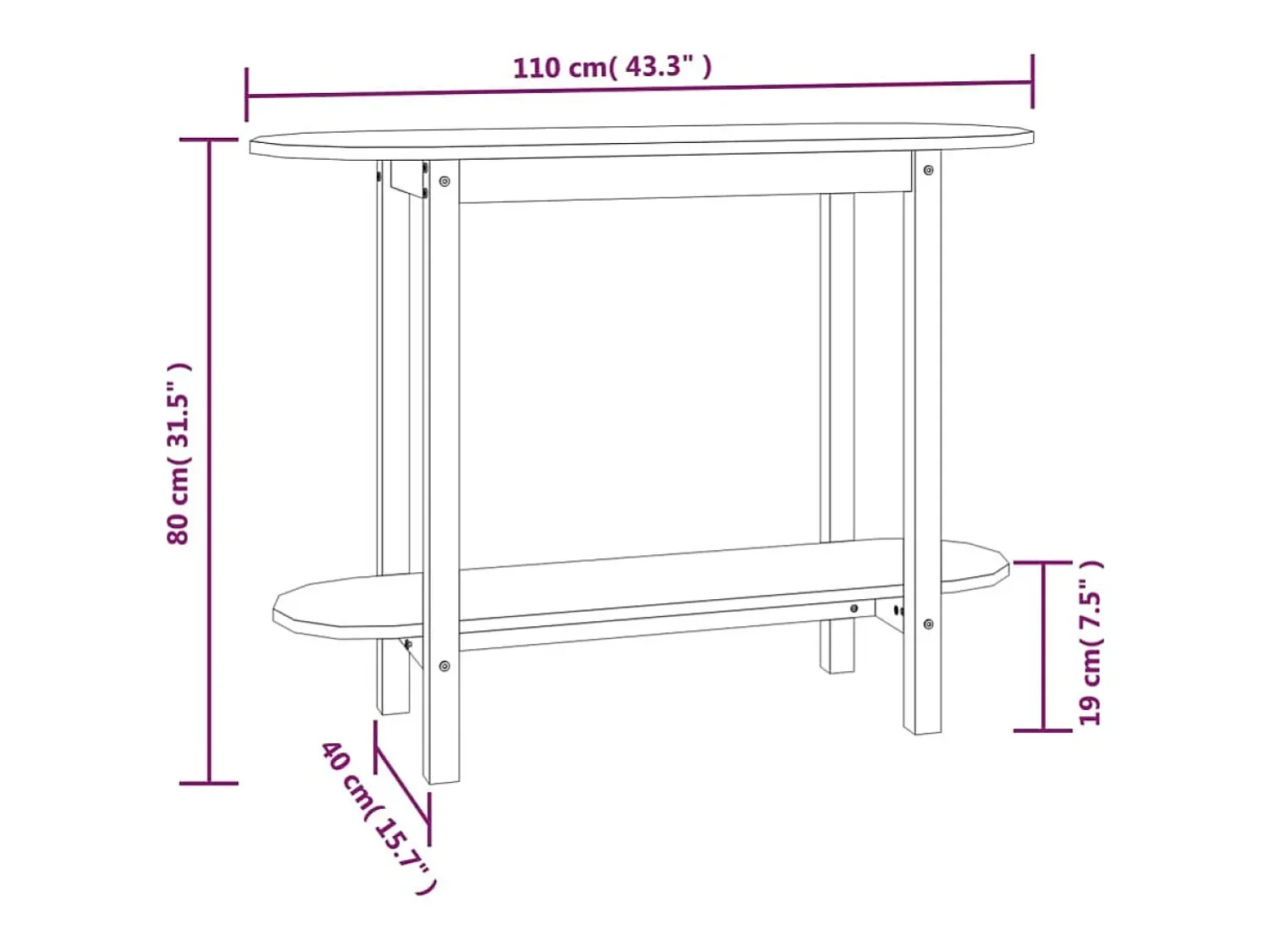 Best Mesa de centro | Mesa de apoio | Mesa consola 110x40x80 cm pinho maciço Branco