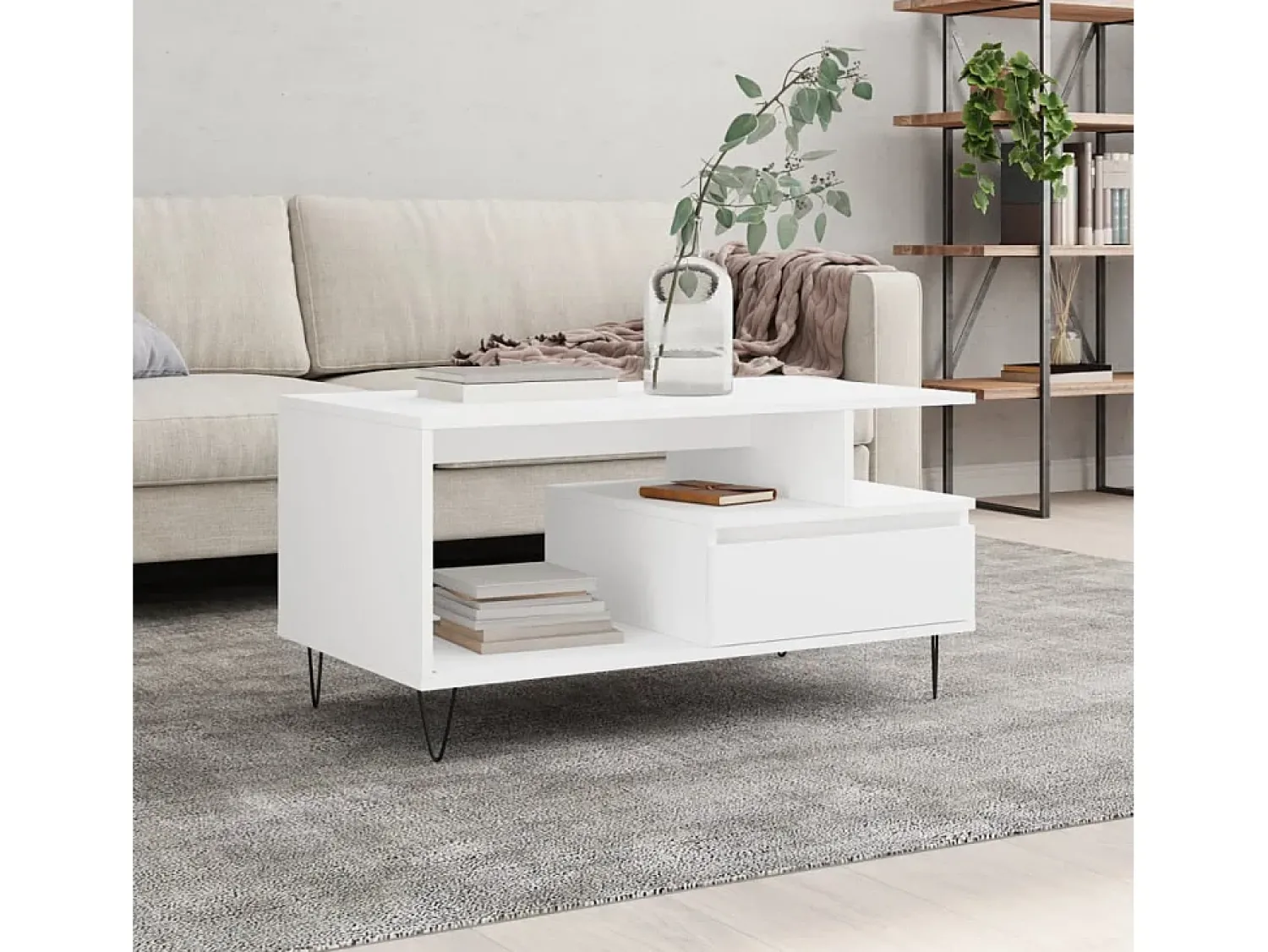Mesa De Centro| Mesa de centro | Mesa de apoio 90x49x45 cm derivados de madeira Branco