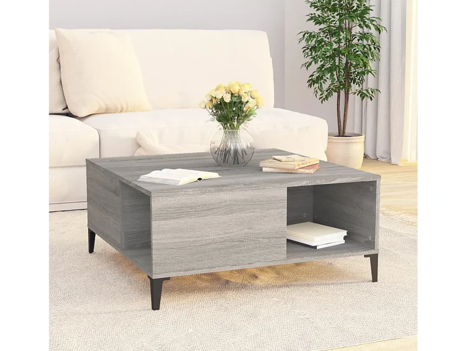 Mesa De Centro* Mesa de centro | Mesa de apoio 80x80x36.5 cm derivados madeira sonoma Cinzento