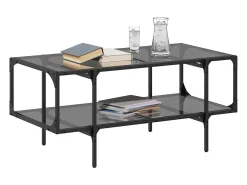 Mesa De Centro| Mesa de centro | Mesa de apoio com topo em vidro 98.5x50x45 cm aço Preto