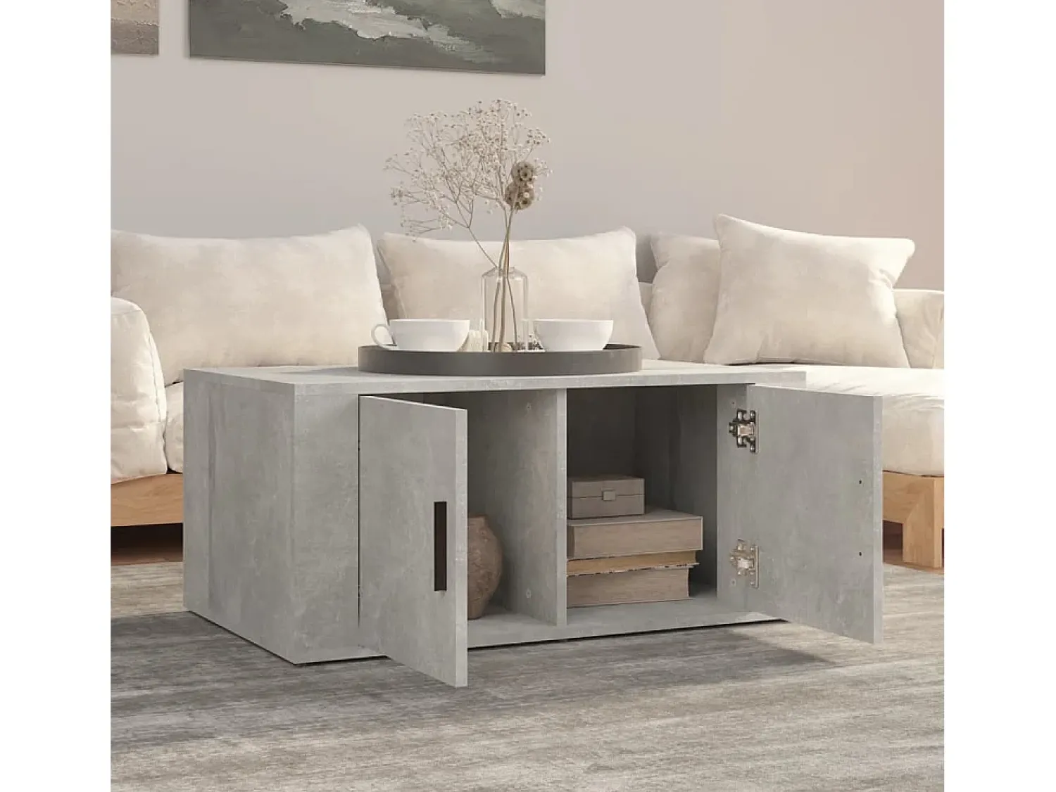 Mesa De Centro* Mesa de centro | Mesa de apoio 80x50x36 cm derivados madeira cimento Cinzento