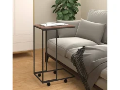 Mesa De Centro* Mesa de centro | Mesa de apoio c/ rodas 40x30x63.5cm derivados de madeira preta Preto